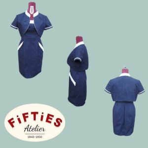 Ensemble Veste Courte et Robe à Bretelles Pin-up en Jeans Rockabilly Fifties