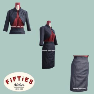 Ensemble Jupe et Veste Courte Rockabilly Fifties Pin-ups Vintage Denim ou Noir
