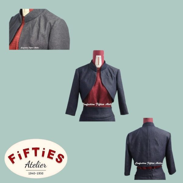Veste Courte Pin-up Rockabilly Vintage Rétro Manches 3/4 Bleu ou Noir