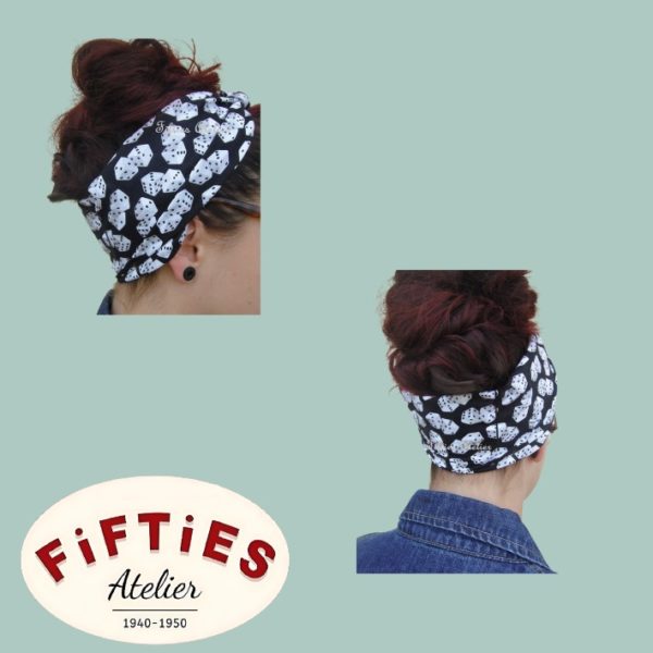 Bandeau Cheveux Pin-up Noir et Dés bandeau cheveux Rockabilly Fifties Old school Vintage Rétro