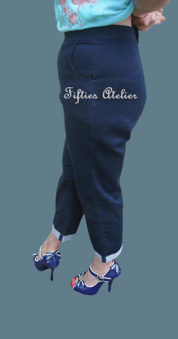 Pantacourt Ann e 50 R tro Pin up Rockabilly Jeans Noir Bleu Marine