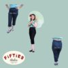 Pantacourt Année 50 Rétro Pin-up Rockabilly Jeans Noir Bleu Marine