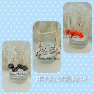 Coffret de trois paires de boucles d'oreilles pendantes de deux dés couleur unie et clous pour femmes et jeunes femmes