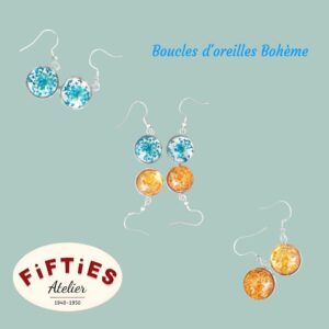 Boucles d'Oreilles Pendantes avec des Fleurs Séchées esprit bohème