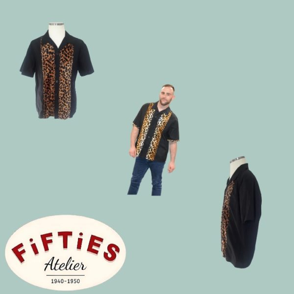 Chemise Bowling Léopard Manches Courtes Rockabilly Teddy Boy Rock'n'roll