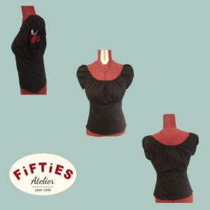 Top Uni Vintage Fifties Pin-up Rockabilly Rétro en coton encolure ronde élastique