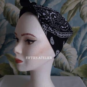 Bandana Pin-up Bandeau cheveux Vintage Rétro en Coton noir ou rouge