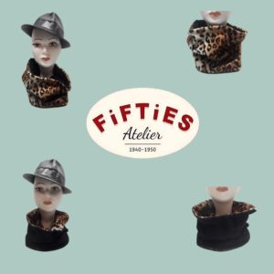 Tour de Cou ou Snood en Fausse Fourrure Léopard et Noir Rétro Vintage Rockabilly Pin-ups
