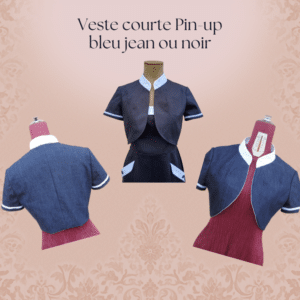 Veste courte en Jean ou en Gabardine Noire Pin-Up Rétro Vintage