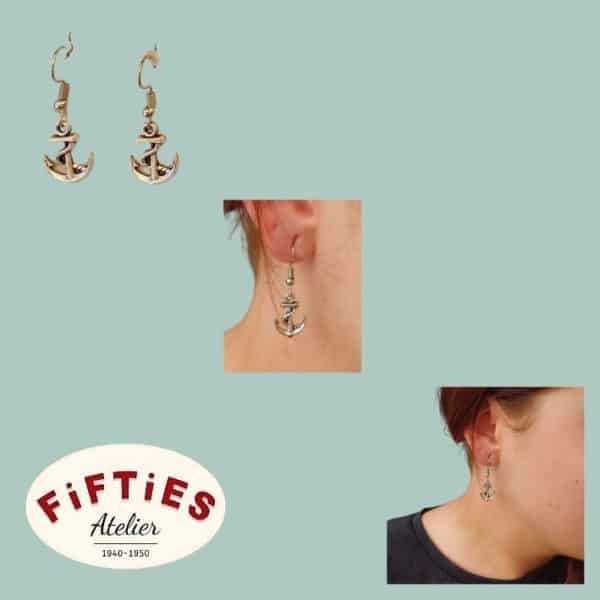 Boucles d'Oreilles Pendantes Ancre Marine