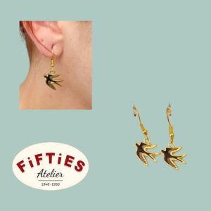 Boucles d'Oreilles Pendantes Hirondelles Noires Rockabilly