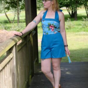 Combi short pin-up bleu Hawaïen Dos Nu Pièce unique